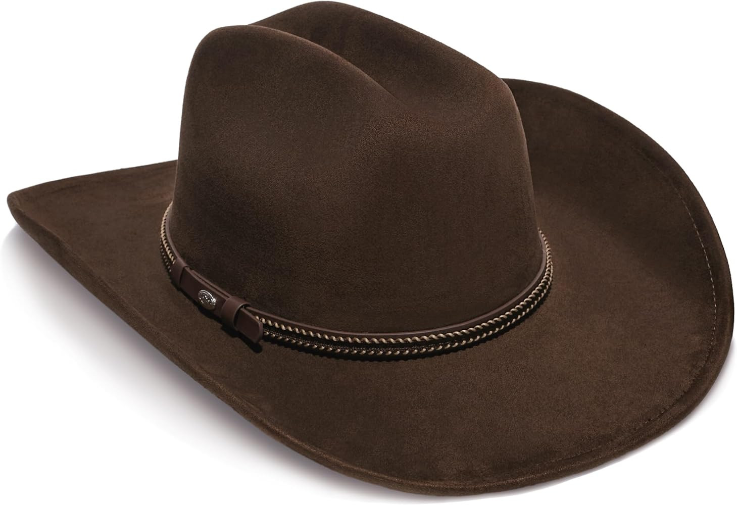 YOUBADU Faux Suede Felt Western Cowboy Hat for Women or Men, Wide Brim, Rivet Strap | Amazon (US)