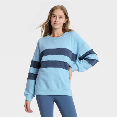 Women's Striped Oversized French Terry Crewneck Sweatshirt - JoyLab™ | Target