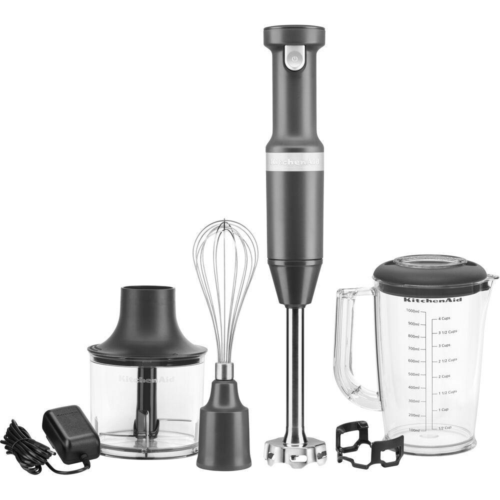 KitchenAid Cordless Variable Speed Hand Blender with Chopper and Whisk Attachment · Charocal Grey | Curated