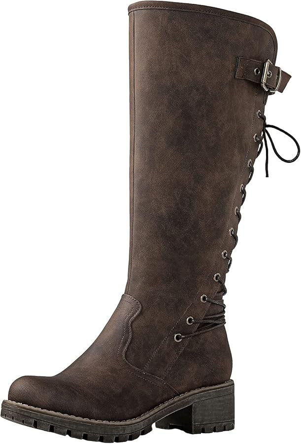 GLOBALWIN Women's Lace Up Back Knee High Fashion Boots | Amazon (US)