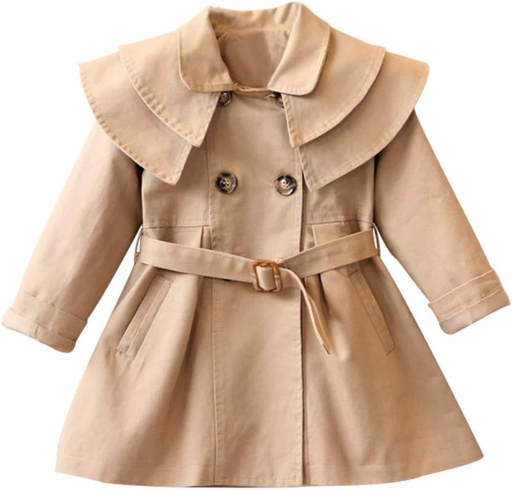 Toddler Baby Girls Trench Coat with Belt Lapel Double Breasted Jacket Dress Coats Kids Fall Winte... | Amazon (US)
