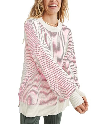 Beyond Chenille Sweater for Women 2025 Winter Crew Neck Pullover Sweater Color Block Knit Tops | Amazon (US)