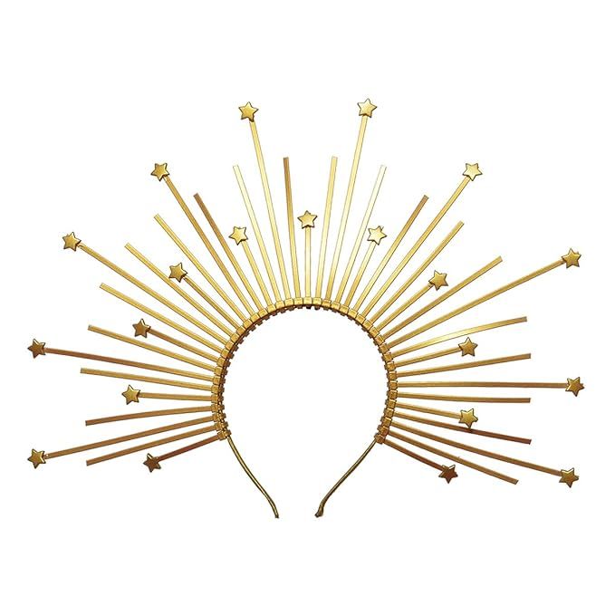 BPURB Star Tiara Halo Crown Sunburst Met Gala Crown Zip Tie Headband Gothic Crown Gold Crown (Gol... | Amazon (US)