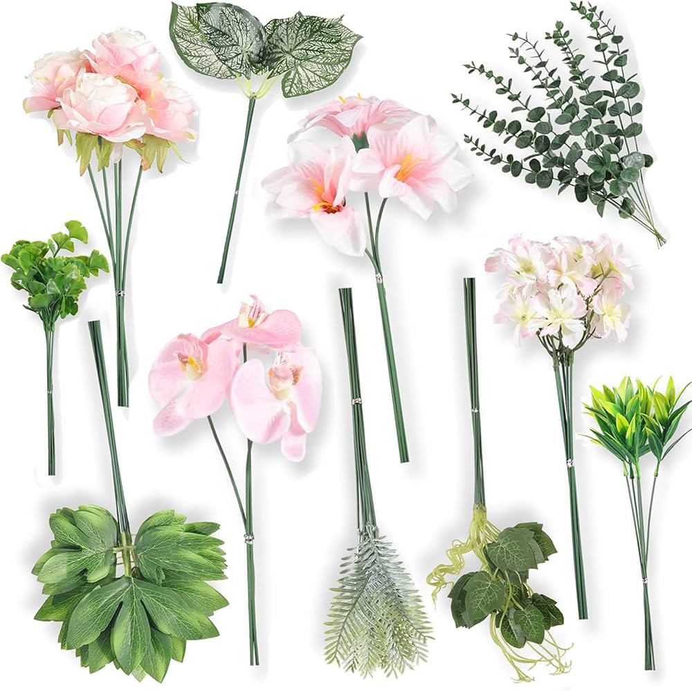Artificial Plants Indoor Bulk Fake Flowers Pink Fake Plants Set DIY Wedding Artificial Greenery S... | Amazon (US)