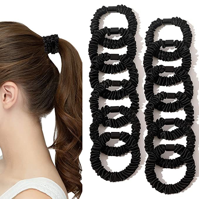 Silk Hair Ties Satin Scrunchies - Black Small Mini Scrunchy for Women Thick Hair Accessories Cute... | Amazon (US)