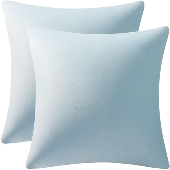 DEZENE Throw Pillow Cases 18x18 Light-Blue: 2 Pack Cozy Soft Velvet Square Decorative Pillow Cove... | Amazon (US)