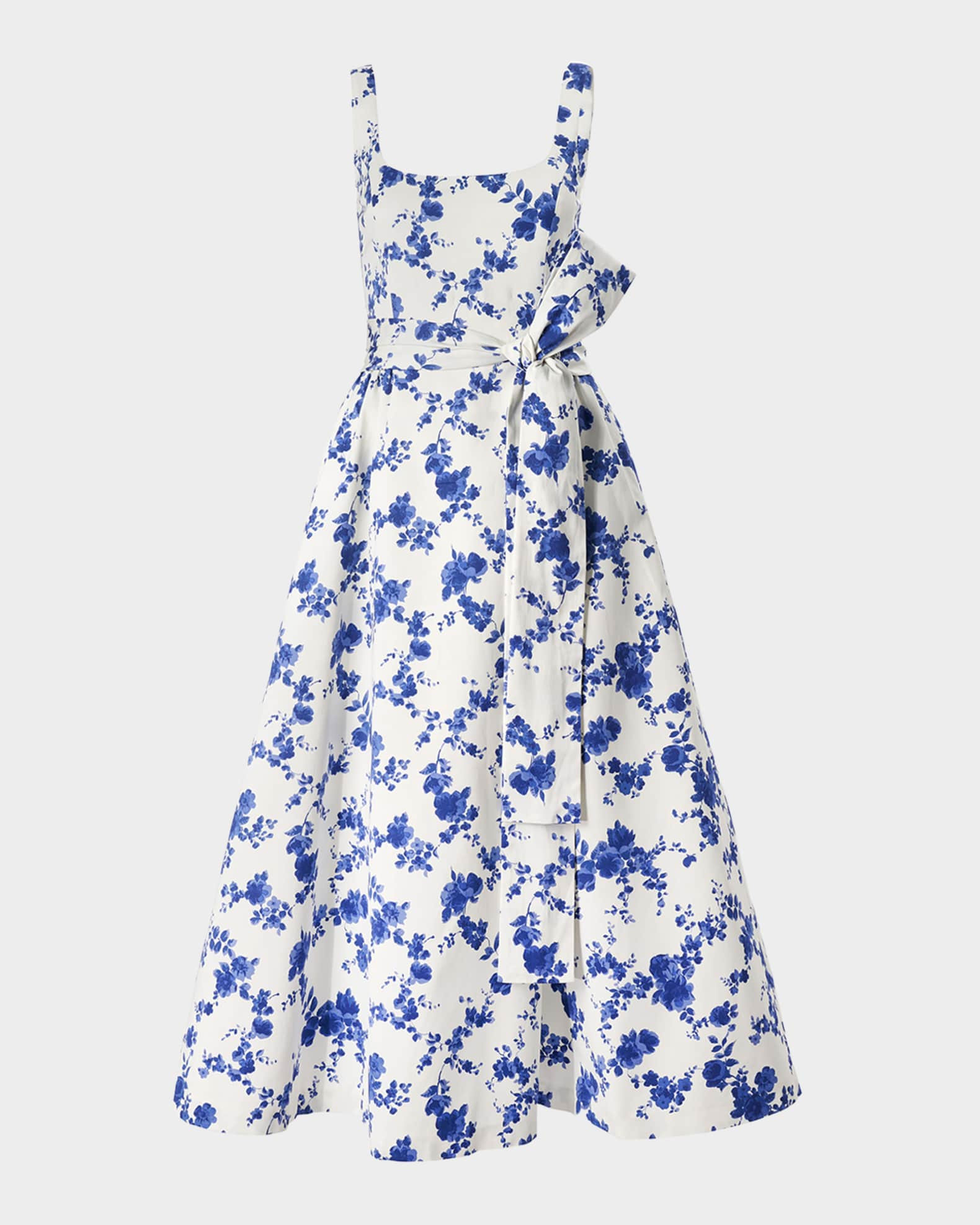 Floral Scoop Neck Midi Dress with Sash | Neiman Marcus