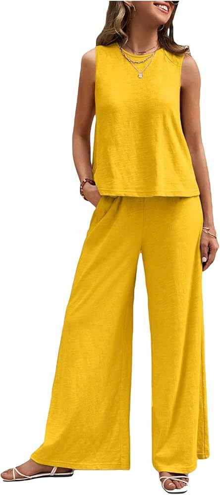 Verdusa Women's 2 Piece Outfit Loose Tank Top and Wide Leg Pants Sets | Amazon (US)