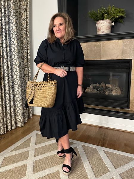 This dress is surprisingly still available. Wearing a large. The asymmetrical hem and good auditory cotton poplin make it look much more expensive. I added my own belt. 

Shoes are comfy! 

Vacation dress resort wear spring dress work outfit

#LTKover40 #LTKfindsunder50 #LTKmidsize