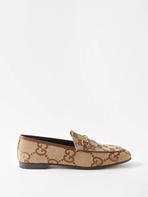 Gucci - Jordaan Horsebit Gg-canvas Loafers - Womens - Brown Multi | Matches (US)