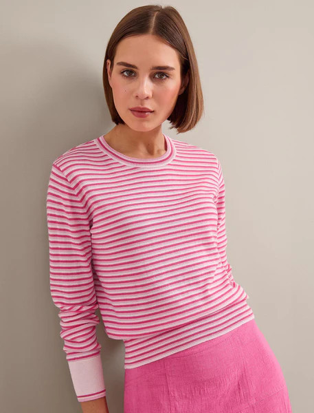 Jodi Cotton Blend Jumper - Hot Pink Pale Pink Stripe | Cefinn