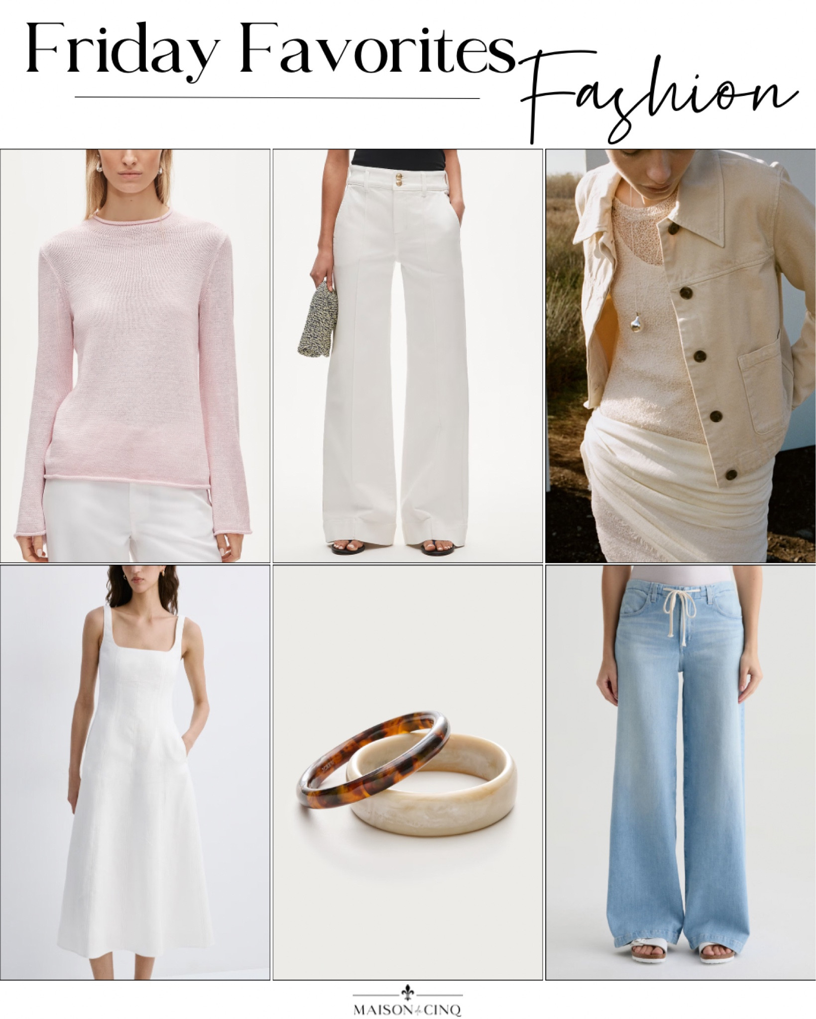 So many fun finds on Friday Favorites this week like the cutest spring jacket, chic bracelet set, plus Mango finds on sale and more!

Spring fashion, spring outfit, jeans, wide leg denim, spring dress, linen dress, white dress, white jeans, spring sweater 

#LTKSeasonal #LTKOver40