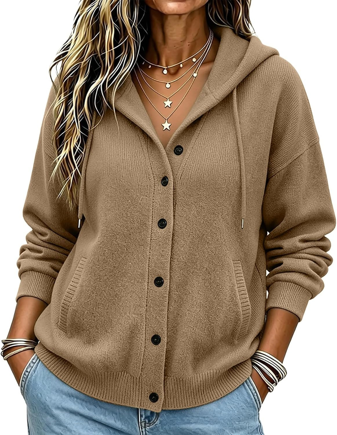 Oversized Hooded Cardigan for Women Fall Casual Cashmere Sweaters | Amazon (US)