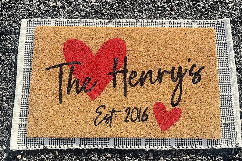 Just Married Welcome Mat, Family Name Doormat, Personalized Doormat, Housewarming Gift, Valentine... | Etsy (US)