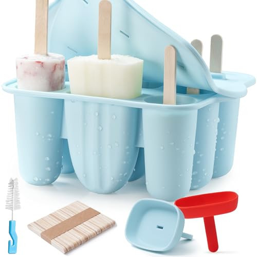 Popsicle Molds for Kids, 9 Pieces Popsicles Molds Silicone BPA- Free Popsicle Maker Ice Pop Molds Ice Pops Maker DIY Handmade Popsicles Molds for Kids Adults with Popsicle Sticks+Popsicle Bags, Blue | Amazon (US)