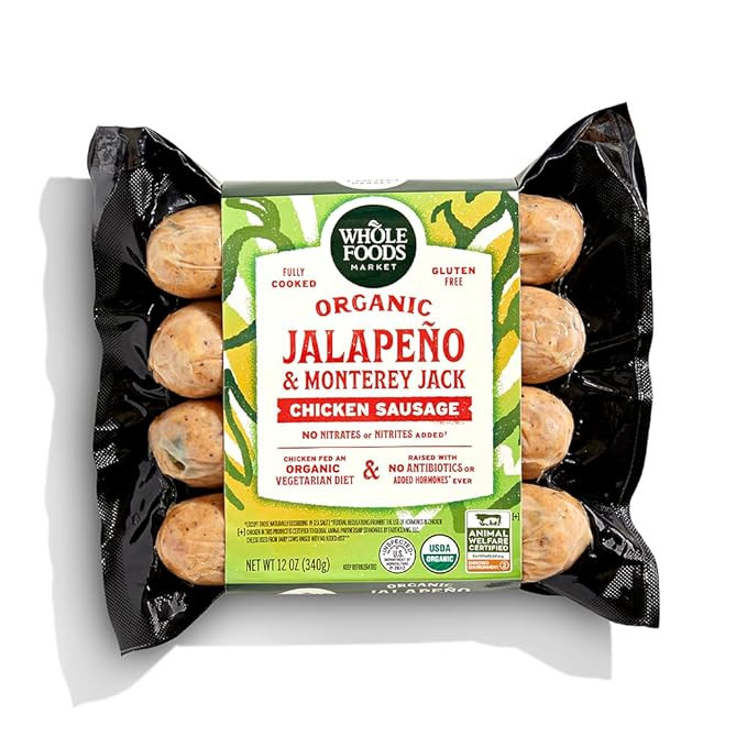 WHOLE FOODS MARKET Organic Jalapeno & Monterey Jack Chicken Sausage, 12 OZ | Amazon (US)