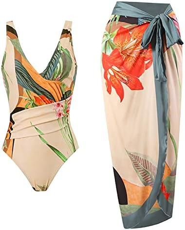 IMEKIS Women 2 Pieces Beach Swimsuit Floral Print Tropical Bikini Swimsuit with Cover up Wrap Ski... | Amazon (US)