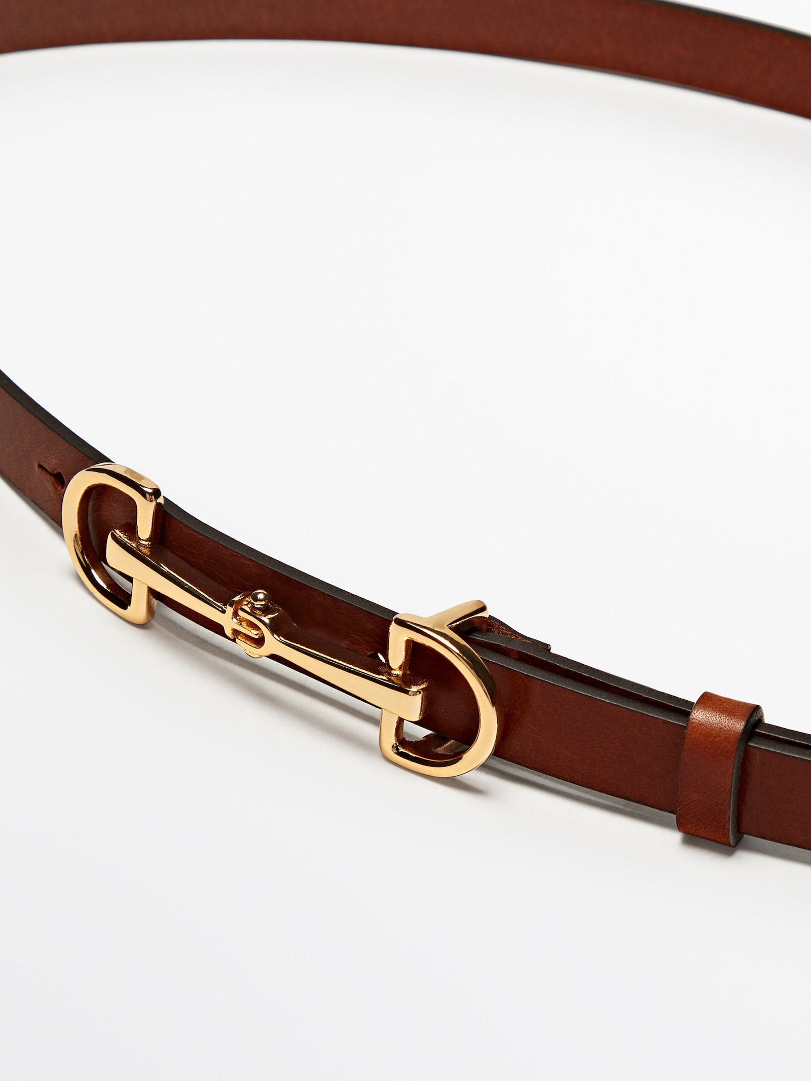 Leather belt with double long buckle | Massimo Dutti UK