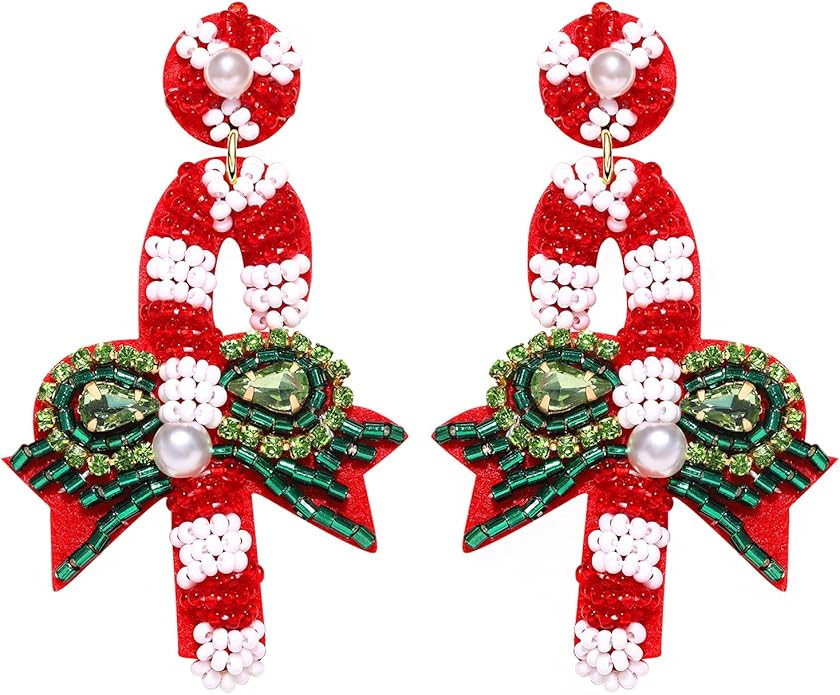 Christmas Earrings for Women Beaded Holiday Reindeer Bulb Boot Earrings Handmade Christmas Tree D... | Amazon (US)