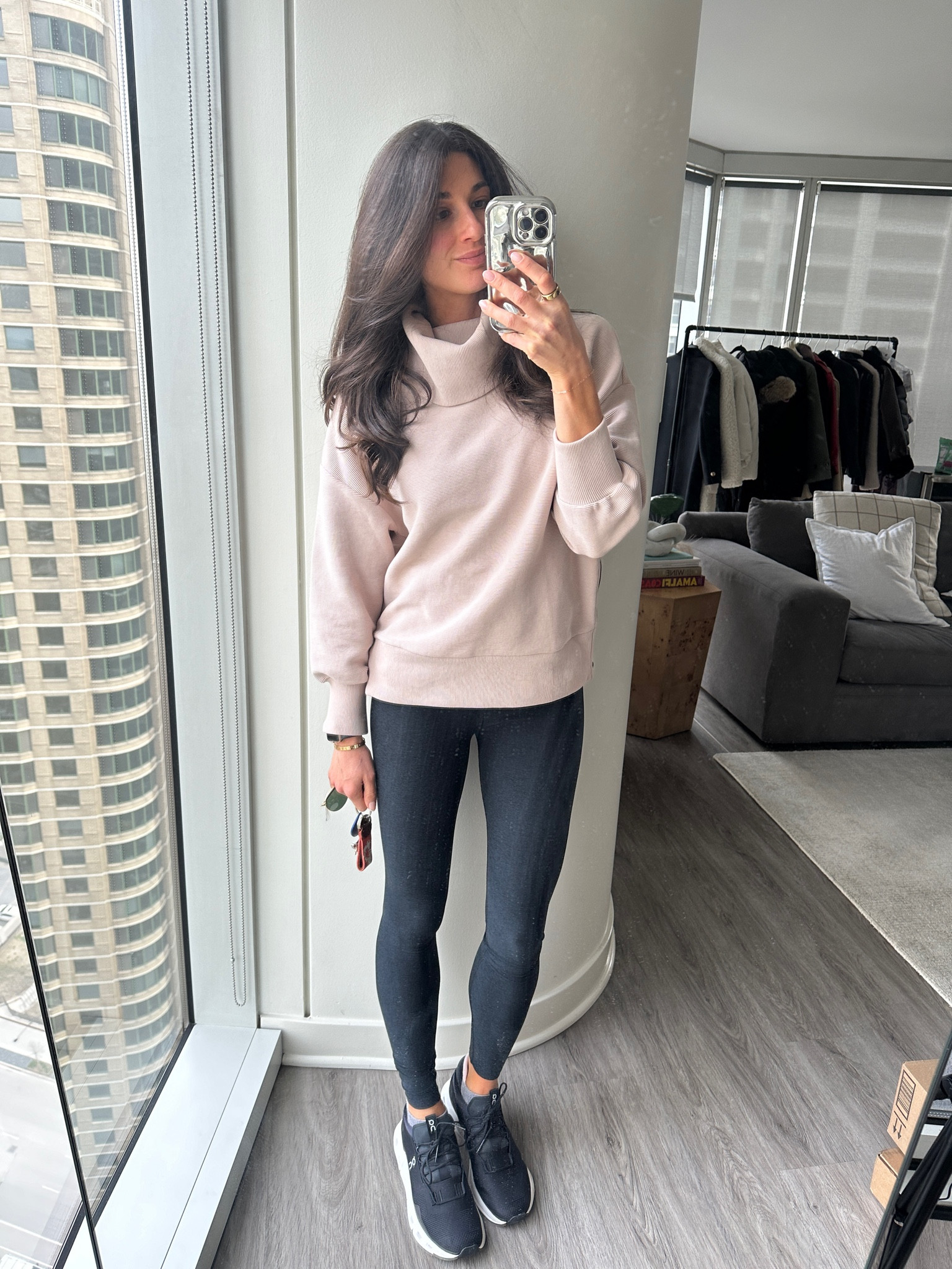 WFH outfit 
Varley
Activewear 
Black leggings 
Gym shoes 

#LTKworkwear #LTKActive #LTKfitness