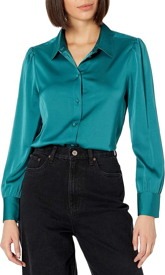 The Drop Women's @lucyswhims Long Sleeve Button Down Stretch Satin Shirt | Amazon (US)