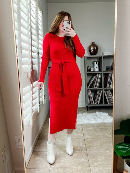 Red holiday dress from amazon wearing size medium. Amazon dress. Holiday outfit. 

#LTKunder50 #LTKstyletip #LTKHoliday