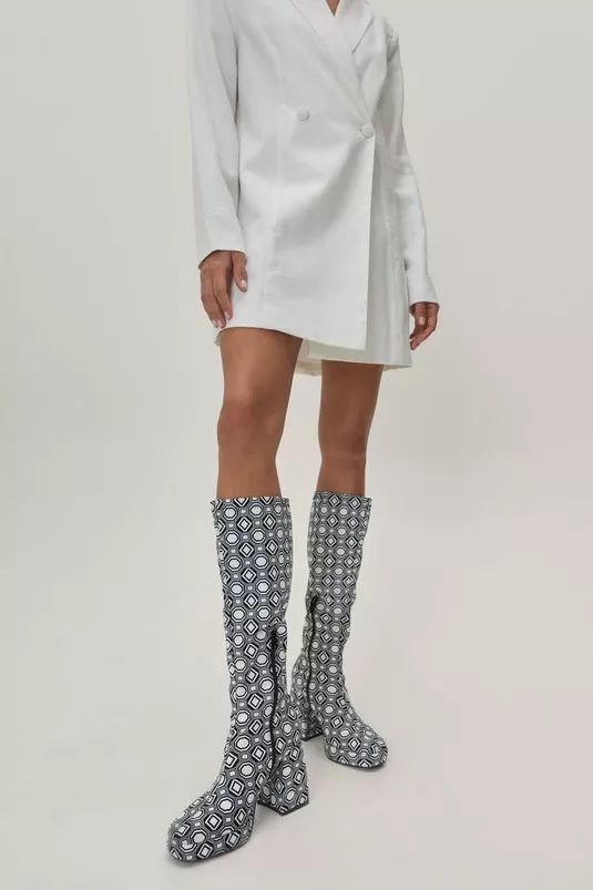 Geometric Print Platform Knee High Boots | Nasty Gal (US)