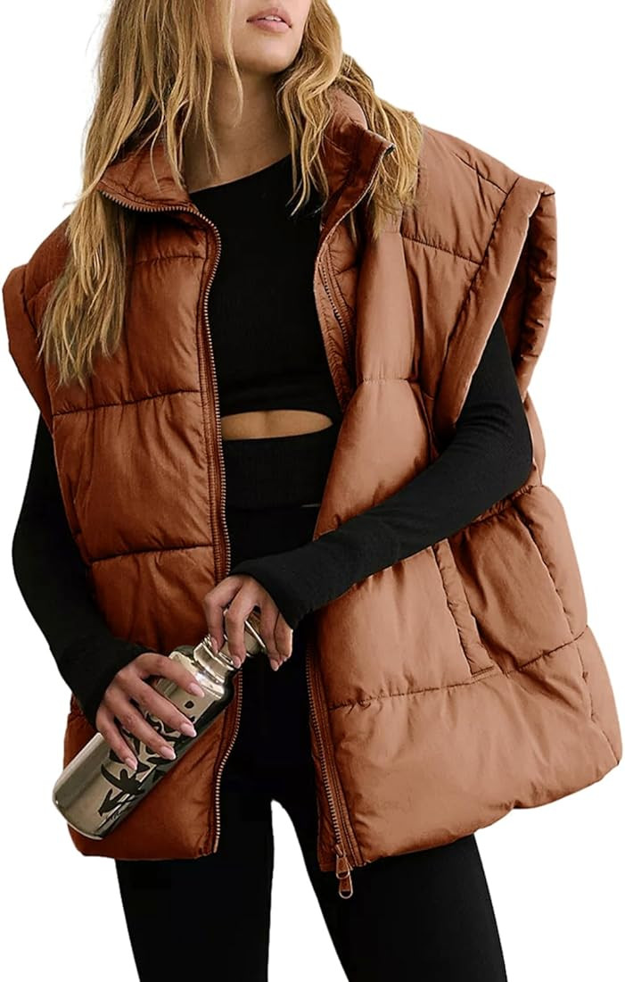 Dokotoo Women's Casual Winter Oversized Puffer Vest Stand Collar Flysleeve Insulated Padded Puffy... | Amazon (US)