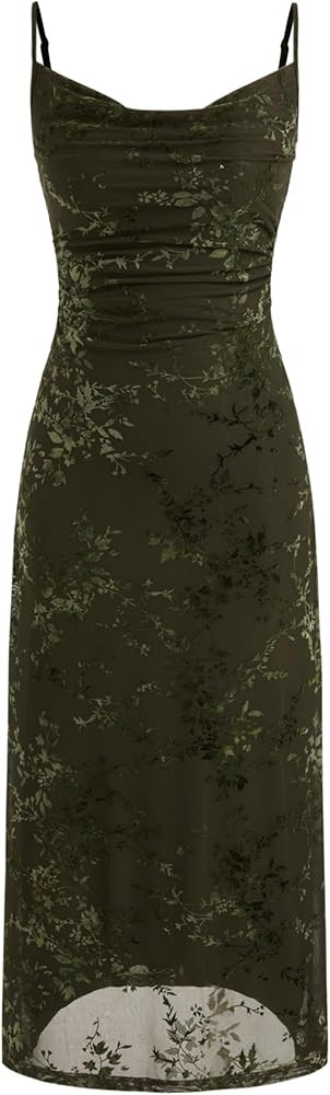 Maxi Dress Wedding Guest Dresses Floral Cowl Neck Ruched Sleeveless High Waist Jacquard Lined Dre... | Amazon (US)