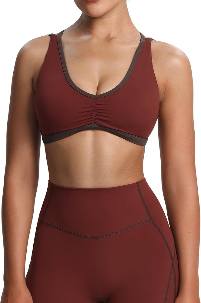 Aoxjox Women's Workout Fitness Rory Ruched Sports Bras Yoga Crop Tank | Amazon (US)