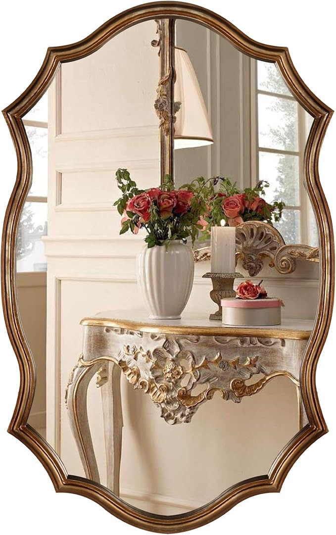 Vintage Gold Wall Mirror, Wall Decor 20x30 Inch, Antique Gold Ornate Accent Wood Bathroom Mirror ... | Amazon (US)