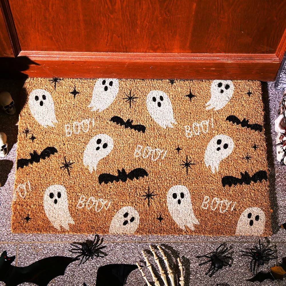 Halloween Doormat Coir Ghost Bat Welcome Doormat Funny Halloween Boo Ghost Door Mat with Anti-Sli... | Amazon (US)
