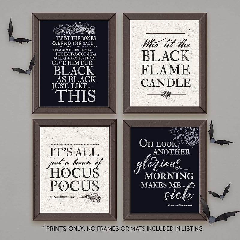 Hocus Pocus Halloween Art Prints - Set of Four 8x10 Inch Prints Unframed - Halloween Decorations | Amazon (US)