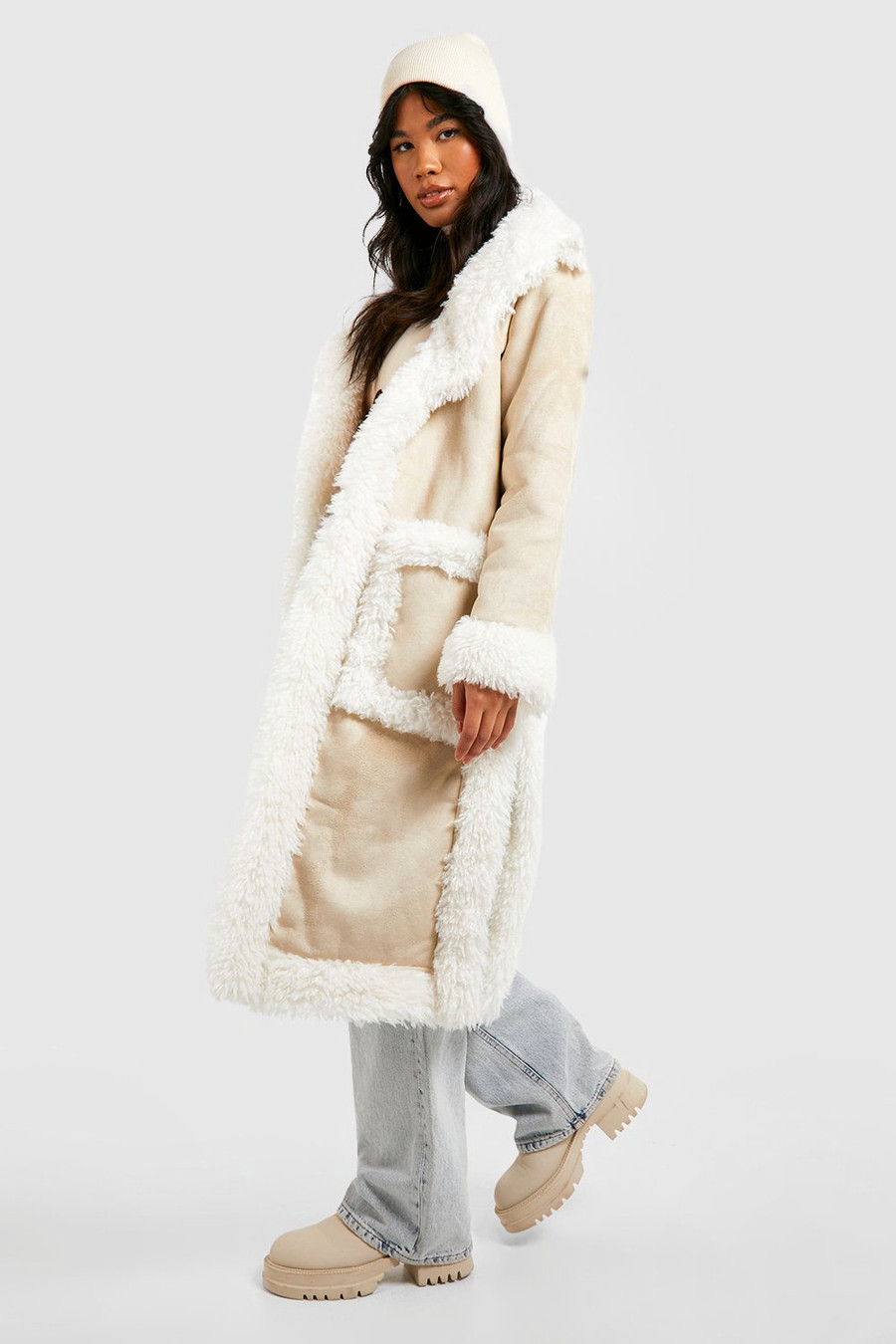 Faux Fur Trim Suedette Coat | Boohoo.com (US & CA)