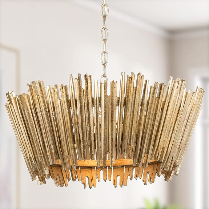Gold Chandeliers for Dining Room, Modern Farmhouse Drum Chandelier Light Fixtures, 3-Light Pendan... | Amazon (US)