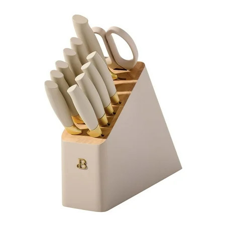 Beautiful 12 Piece Porcini & Gold Knife Block Set with Soft-Grip Ergonomic Handles by Drew Barrymore | Walmart (US)