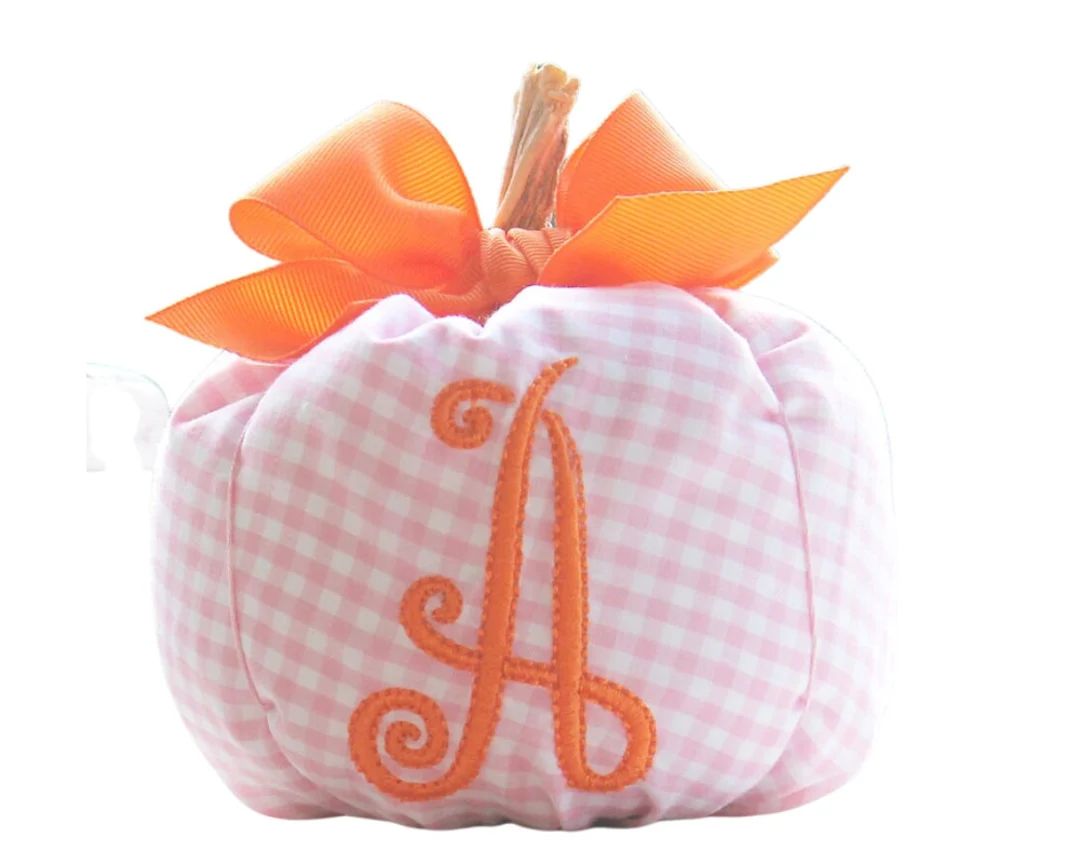 Preppy Gingham Bow Pumpkin, Pink and Orange Pumpkin, Pink Pumpkin, Monogrammed Pumpkin, Fall Deco... | Etsy (US)