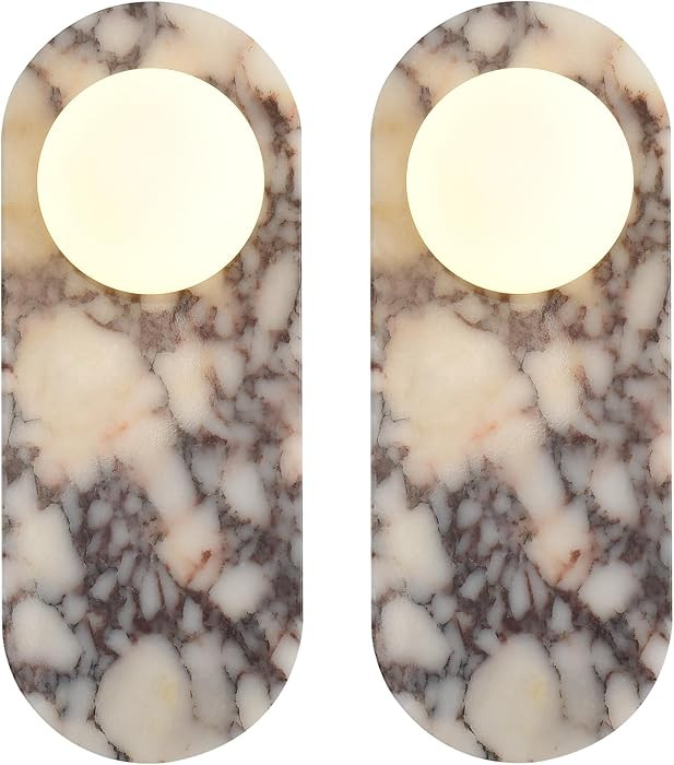 Natural Marble Wall Sconces 1-Light, Bulb Included, Alabaster Calacatta Viola Stone Modern Hardwi... | Amazon (US)