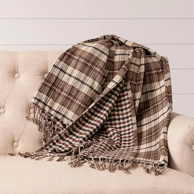 Reversible Farmhouse Plaid Throw Blanket | Antique Farm House