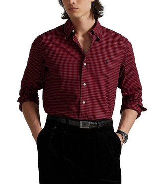 Classic-Fit Plaid Twill Mini-Check Long-Sleeve Woven Shirt | Dillard's