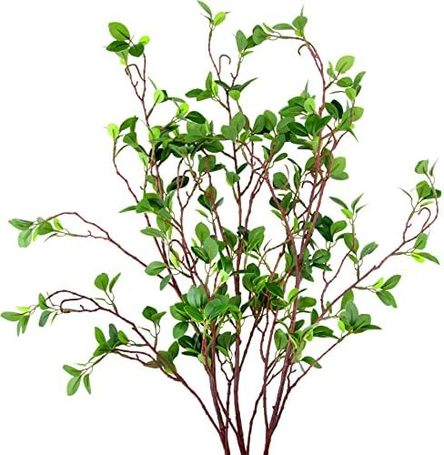 AUSTOR 3 Packs 45" Artificial Ficus Stems Faux Green Branches Leaf Stem Fake Green Bushes Shrubs ... | Amazon (US)
