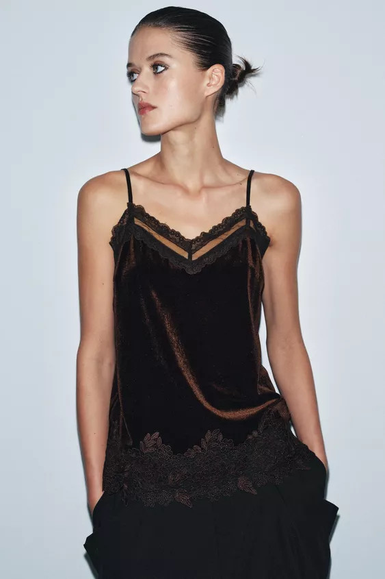 VELVET LACE CAMISOLE TOP | Zara US