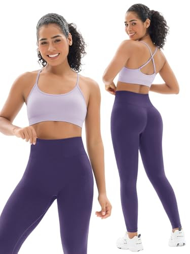 Seamless Workout Sets for Women 2 Piece Adjustable Strappy Sports Bra with High Waisted Butt Lifting Leggings Gym Sets(Our82 Purple/Violet M) | Amazon (US)