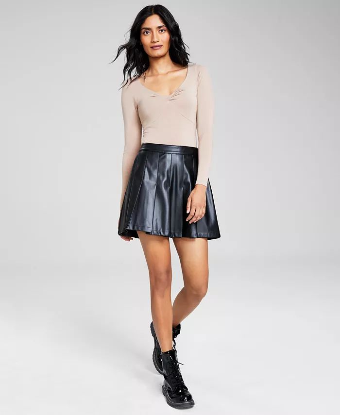 Women's Faux-Leather Pleated Mini Skirt | Macy's