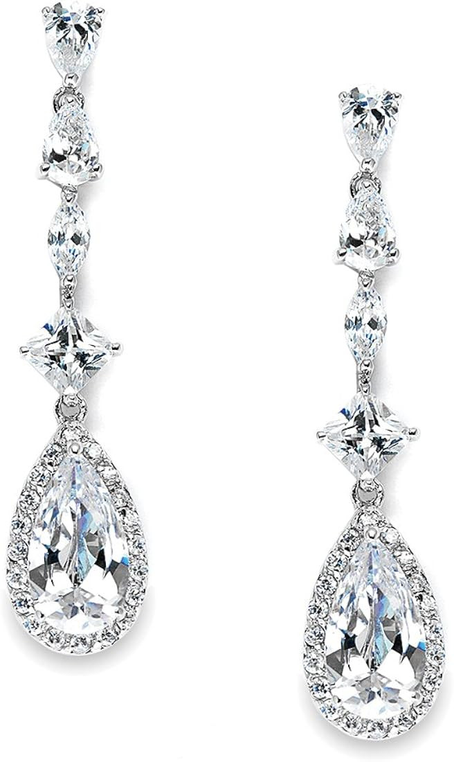 Mariell Linear Pear Shaped Teardrop CZ Bridal Dangle Earrings for Wedding, Prom or Pageant | Amazon (US)