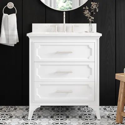 allen + roth  Helena 30-in White Undermount Single Sink Bathroom Vanity with Carrara Engineered ... | Lowe's