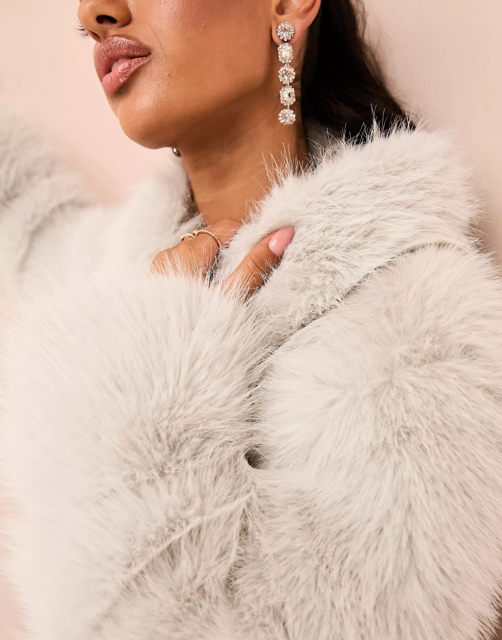 ASOS LUXE faux fur collared coat in light gray | ASOS (Global)