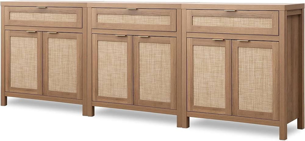 SICOTAS Sideboard Buffet Cabinet Set of 3, Rattan Credenza Storage Cabinet, Boho Buffet Table Con... | Amazon (US)