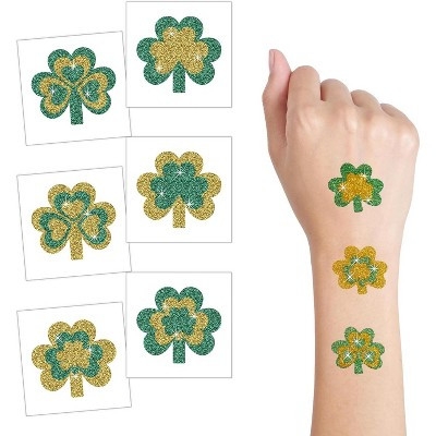 4E's Novelty St. Patrick’s Day Glitter Shamrock Temporary Tattoos 24 Pack – Party Tattoos for... | Target