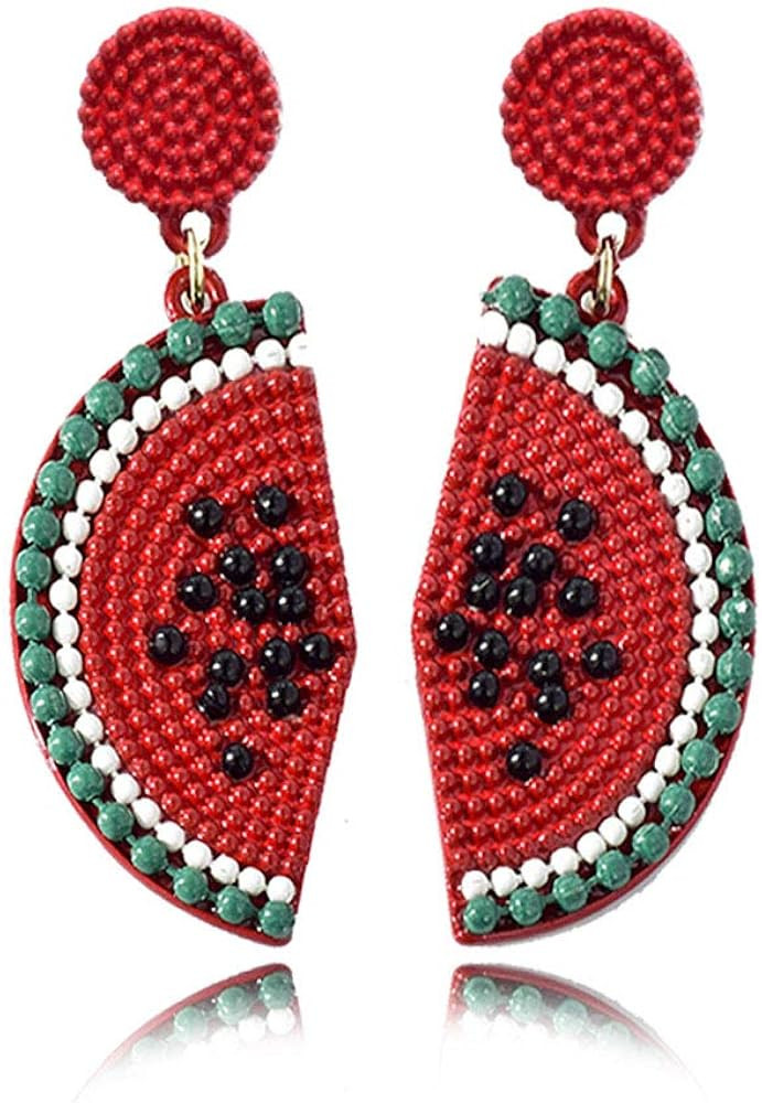 Cute Red Strawberry Watermelon Fruit Drop Earrings Bohemian Beaded Dangle Earrings Sweet Fruit St... | Amazon (US)